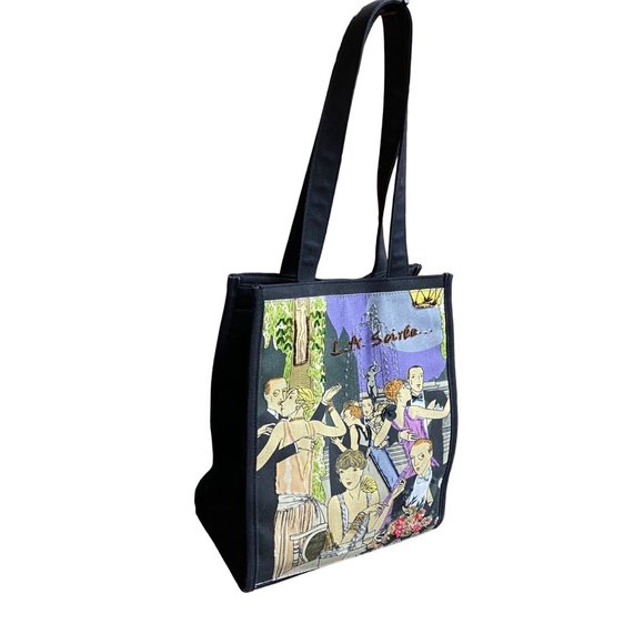 La Soiree Sequined Beaded Lined Canvas Tote Bag, 11" x 9" x 6" Gatsby Dancing - Picture 3 of 9